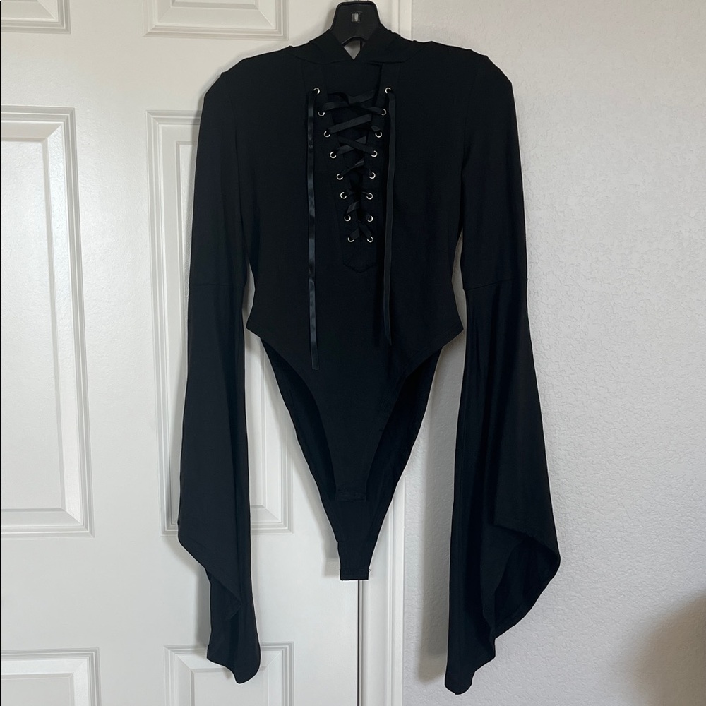 Black Lace-Up Women's Bodysuit